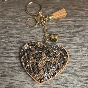 Leopard Heart Keychain with Gold Accents